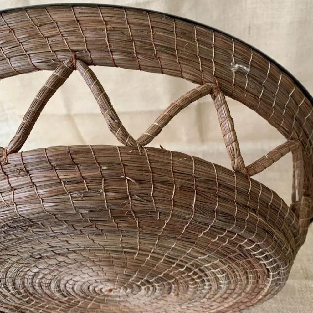 Vintage Rope Basket Silver Trim Wedding Serving Bowl Boho